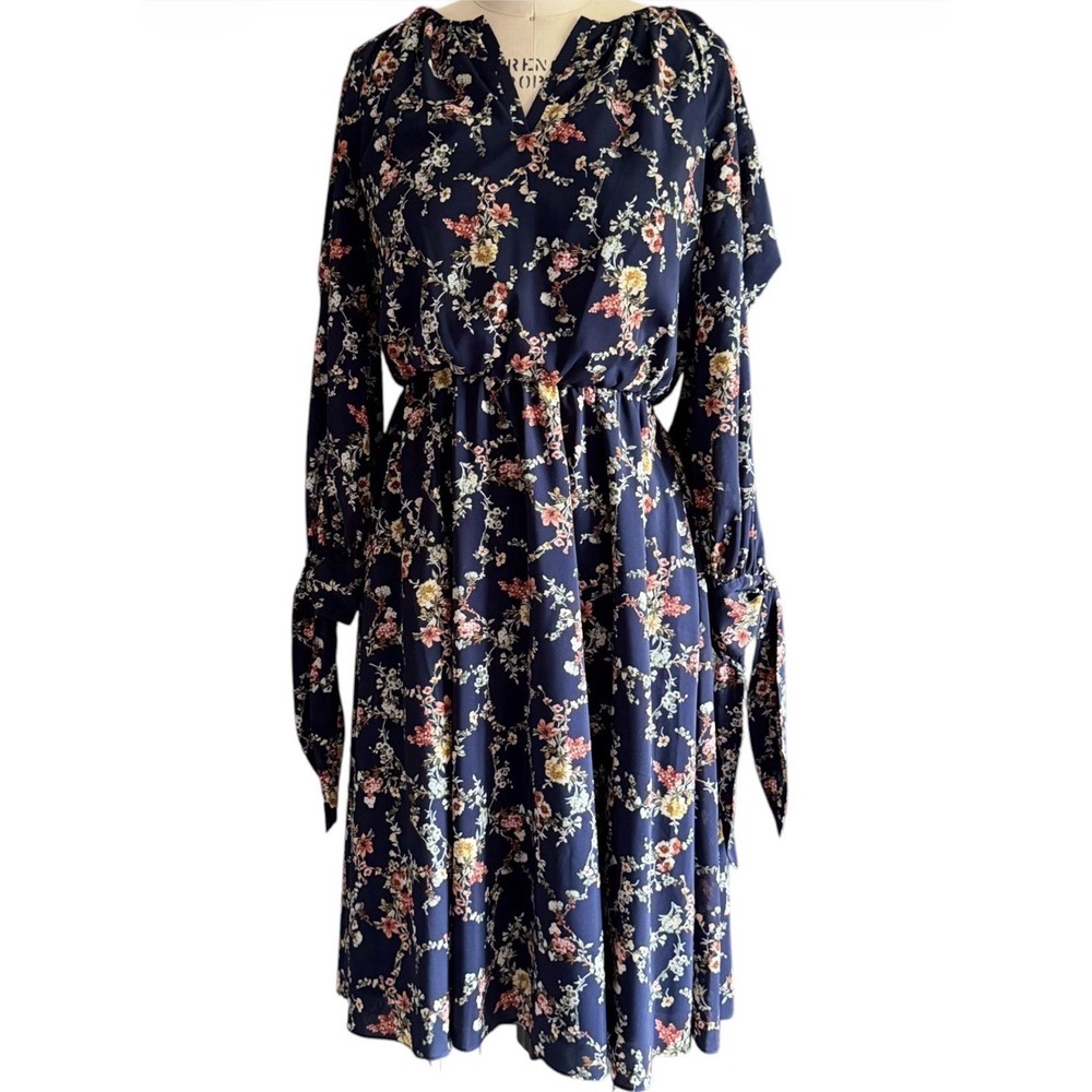 Gal‎ Meets Glam Floral Navy Chiffon 10 CottageCore Flowy Autumn Wedding Dress